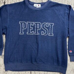 Vintage 90s Pepsi Mens L Faded Spell Out Block Letter Reverse Fleece Sweatshirt